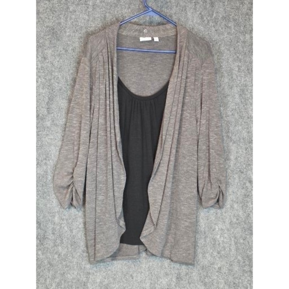 Kim Rogers Curvy Gray Cardigan‎ Duster Top with Black Tank 3X Women Casual Chic